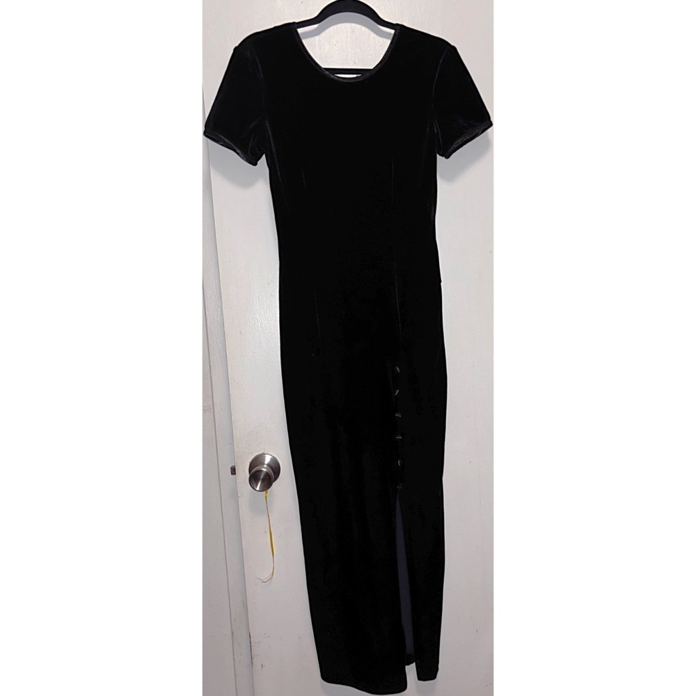 Black Whimsygoth Velvet Midi Dress